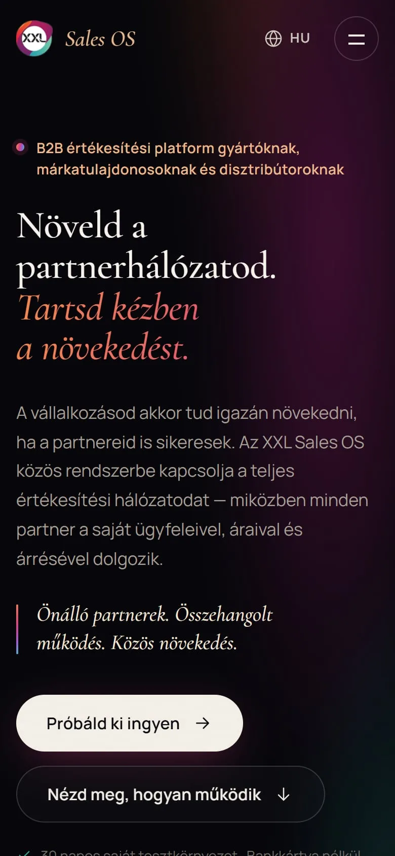 The product site on mobile